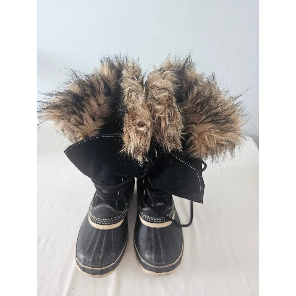 Sorel Joan of Arctic Snow Boot Women 8 Black Faux Fur Waterproof NL1540